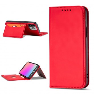 Magnet Card Case pouzdro na iPhone 14 Pro flip cover stojánek na peněženku červený