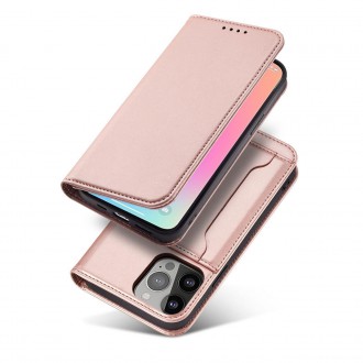 Pouzdro Magnet Card Case pro iPhone 14 Pro flip cover stojánek na peněženku růžové