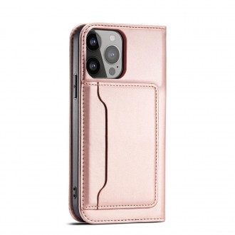 Pouzdro Magnet Card Case pro iPhone 14 Pro flip cover stojánek na peněženku růžové