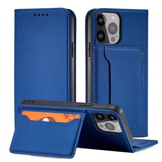 Pouzdro Magnet Card Case pro iPhone 14 Pro Max flip cover stojánek na peněženku modrý