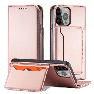 Pouzdro Magnet Card Case pro iPhone 14 Pro Max flip cover stojánek na peněženku růžové
