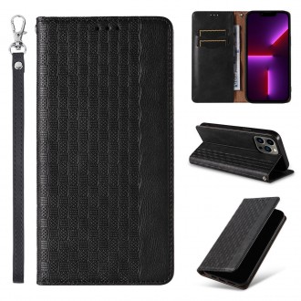 Pouzdro s magnetickým popruhem pro iPhone 14 Pro Flip Wallet Mini Lanyard Stand Black