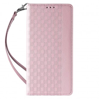 Magnet Strap Case Case pro iPhone 14 Pro Max Flip Wallet Mini Lanyard Stand Pink