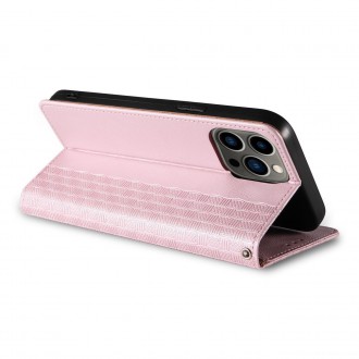 Magnet Strap Case Case pro iPhone 14 Pro Max Flip Wallet Mini Lanyard Stand Pink