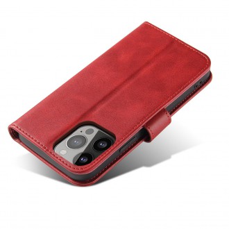 Magnet Case elegant case cover with a flap and stand function for iPhone 14 Max red