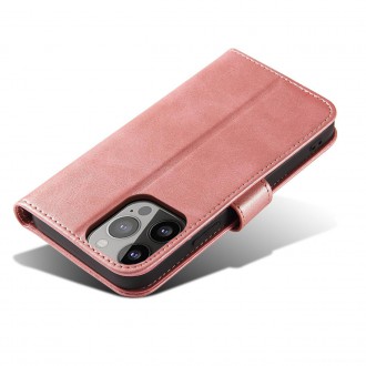 Pouzdro Magnet Case pro iPhone 14 Pro Max flip cover stojánek na peněženku růžové