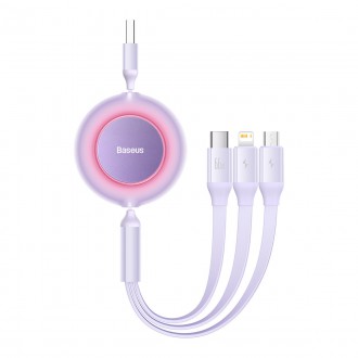 Baseus Bright Mirror 2 navíjecí kabel 3v1 kabel USB Typ A - micro USB + Lightning + USB Typ C 66W 1,1m fialový (CAMJ010105)