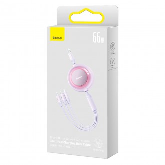 Baseus Bright Mirror 2 navíjecí kabel 3v1 kabel USB Typ A - micro USB + Lightning + USB Typ C 66W 1,1m fialový (CAMJ010105)