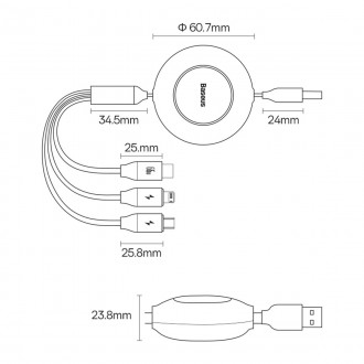 Baseus Bright Mirror 2 navíjecí kabel 3v1 kabel USB Typ A - micro USB + Lightning + USB Typ C 66W 1,1m fialový (CAMJ010105)