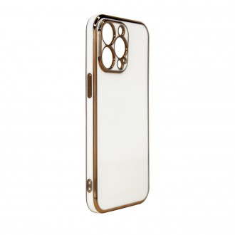 Lighting Color Case for iPhone 12 Pro white gel cover with gold frame