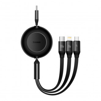 Baseus Bright Mirror 2 navíjecí kabel 3v1 kabel USB Type C - micro USB + Lightning + USB Type C 3.5A 1.1m černý (CAMJ010201)