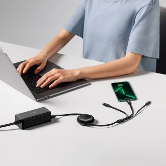 Baseus Bright Mirror 2 navíjecí kabel 3v1 kabel USB Type C - micro USB + Lightning + USB Type C 3.5A 1.1m černý (CAMJ010201)