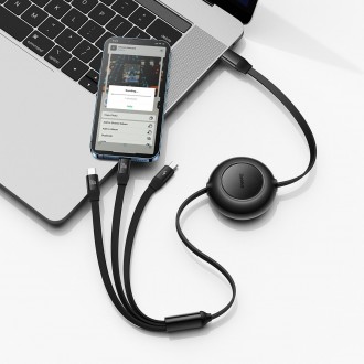 Baseus Bright Mirror 2 navíjecí kabel 3v1 kabel USB Type C - micro USB + Lightning + USB Type C 3.5A 1.1m černý (CAMJ010201)