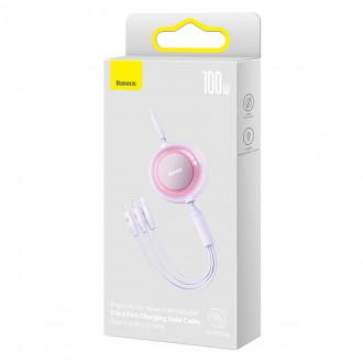 Baseus Bright Mirror 2 navíjecí kabel 3v1 kabel USB Type C - micro USB + Lightning + USB Type C 3.5A 1.1m fialový (CAMJ010205)
