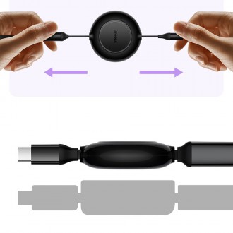 Baseus Bright Mirror 2 navíjecí kabel 3v1 kabel USB Type C - micro USB + Lightning + USB Type C 3.5A 1.1m fialový (CAMJ010205)