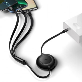 Baseus Bright Mirror 2 navíjecí kabel 3v1 kabel USB Type C - micro USB + Lightning + USB Type C 3.5A 1.1m fialový (CAMJ010205)