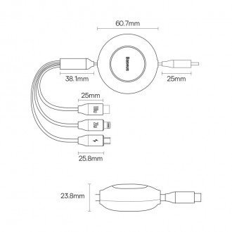 Baseus Bright Mirror 2 navíjecí kabel 3v1 kabel USB Type C - micro USB + Lightning + USB Type C 3.5A 1.1m fialový (CAMJ010205)