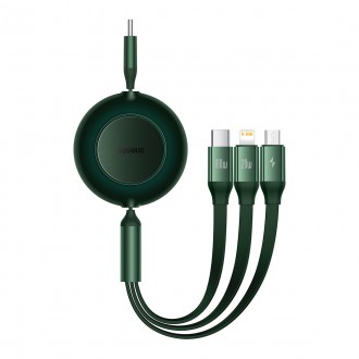Baseus Bright Mirror 2 navíjecí kabel 3v1 kabel USB Type C - micro USB + Lightning + USB Type C 3.5A 1.1m zelený (CAMJ010206)