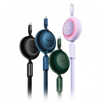 Baseus Bright Mirror 2 navíjecí kabel 3v1 kabel USB Type C - micro USB + Lightning + USB Type C 3.5A 1.1m zelený (CAMJ010206)