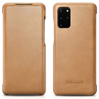 iCarer Curved Edge Vintage Folio Genuine Leather Flip Cover Case for Samsung Galaxy S20+ khaki (RS992007-GG)