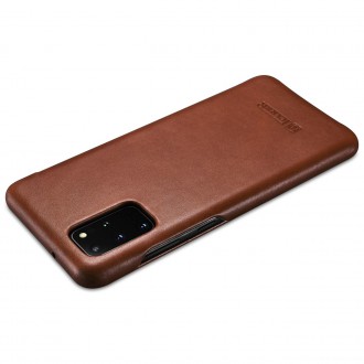iCarer Curved Edge Vintage Folio Genuine Leather Cover Case for Samsung Galaxy S20+ brown (RS992007-BN)