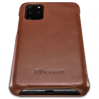 iCarer Curved Edge Vintage Folio Genuine Leather Cover Case for Samsung Galaxy S20+ brown (RS992007-BN)