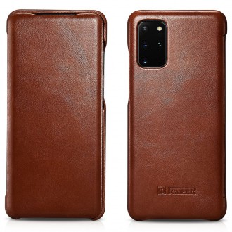 iCarer Curved Edge Vintage Folio Genuine Leather Cover Case for Samsung Galaxy S20+ brown (RS992007-BN)