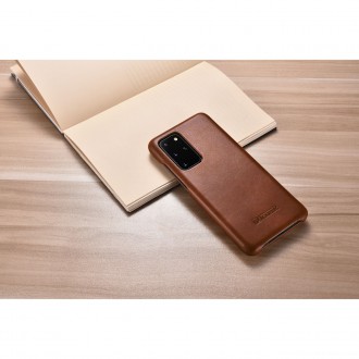 iCarer Curved Edge Vintage Folio Genuine Leather Cover Case for Samsung Galaxy S20+ brown (RS992007-BN)