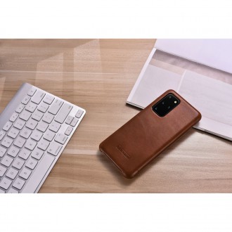 iCarer Curved Edge Vintage Folio Genuine Leather Cover Case for Samsung Galaxy S20+ brown (RS992007-BN)