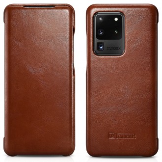 iCarer Curved Edge Vintage Folio Genuine Leather Flip Cover for Samsung Galaxy S20 Ultra brown (RS992008-BN)