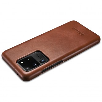 iCarer Curved Edge Vintage Folio Genuine Leather Flip Cover for Samsung Galaxy S20 Ultra brown (RS992008-BN)
