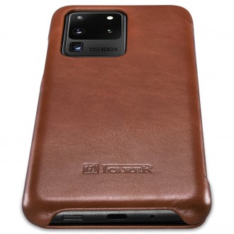 iCarer Curved Edge Vintage Folio Genuine Leather Flip Cover for Samsung Galaxy S20 Ultra brown (RS992008-BN)