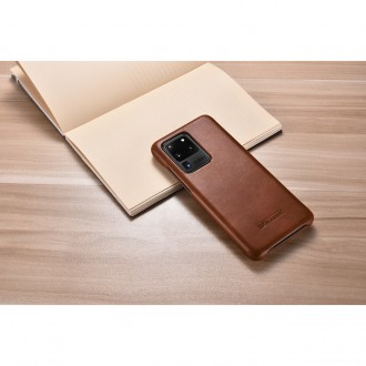 iCarer Curved Edge Vintage Folio Genuine Leather Flip Cover for Samsung Galaxy S20 Ultra brown (RS992008-BN)