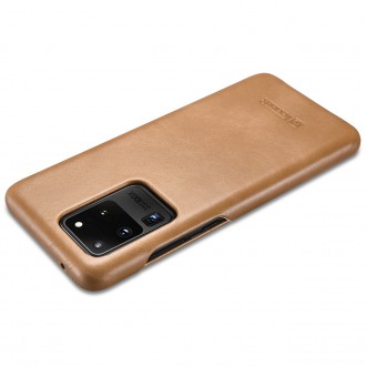 iCarer Curved Edge Vintage Folio Genuine Leather Cover Case for Samsung Galaxy S20 Ultra khaki (RS992008-GG)