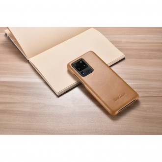 iCarer Curved Edge Vintage Folio Genuine Leather Cover Case for Samsung Galaxy S20 Ultra khaki (RS992008-GG)