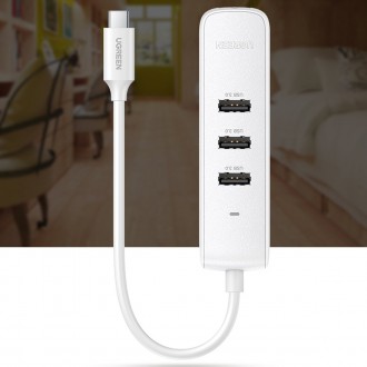 Ugreen HUB 4in1 USB Type C - 3x USB Type A 3.1 Gen 1 + RJ45 white (CM416 50620)