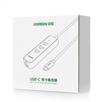 Ugreen HUB 4in1 USB Type C - 3x USB Type A 3.1 Gen 1 + RJ45 white (CM416 50620)