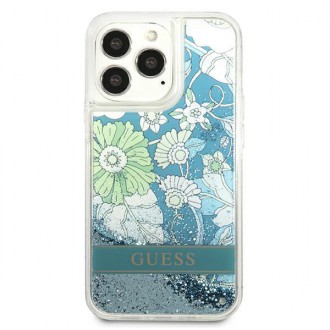 Guess GUHCP13LLFLSN iPhone 13 Pro / 13 6,1&quot; zelený/zelený pevný obal Flower Liquid Glitter