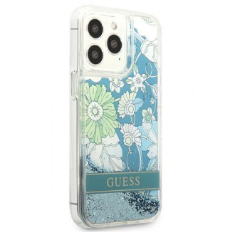 Guess GUHCP13LLFLSN iPhone 13 Pro / 13 6,1&quot; zelený/zelený pevný obal Flower Liquid Glitter