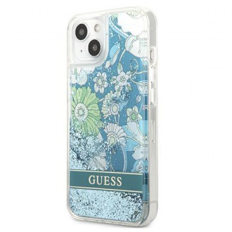 Guess GUHCP13MLFLSN iPhone 13 6,1&quot; zelený/zelený pevný obal Flower Liquid Glitter