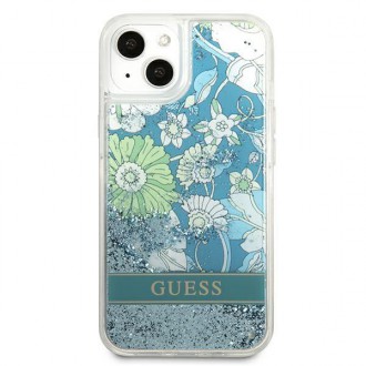 Guess GUHCP13MLFLSN iPhone 13 6,1&quot; zelený/zelený pevný obal Flower Liquid Glitter