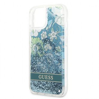 Guess GUHCP13SLFLSN iPhone 13 mini 5,4&quot; zelený/zelený pevný obal Flower Liquid Glitter