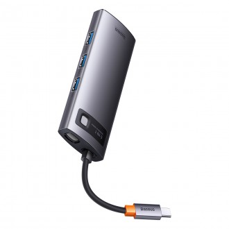 Dokovací stanice Baseus Metal Gleam HUB 6-v-1 USB typu C – 1 x HDMI / 3 x USB 3.2 Gen. 1 / 1 x napájení / 1 x VGA šedá (WKWG030013)