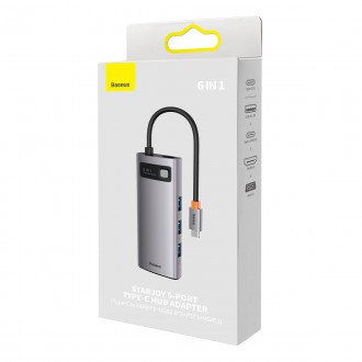 Dokovací stanice Baseus Metal Gleam HUB 6-v-1 USB typu C – 1 x HDMI / 3 x USB 3.2 Gen. 1 / 1 x napájení / 1 x VGA šedá (WKWG030013)