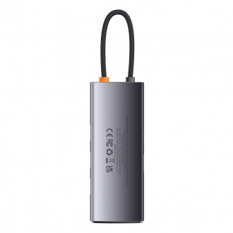Dokovací stanice Baseus Metal Gleam HUB 6-v-1 USB typu C – 1 x HDMI / 3 x USB 3.2 Gen. 1 / 1 x napájení / 1 x VGA šedá (WKWG030013)