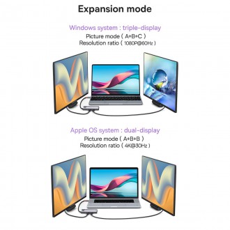 Dokovací stanice Baseus Metal Gleam HUB 6-v-1 USB typu C – 1 x HDMI / 3 x USB 3.2 Gen. 1 / 1 x napájení / 1 x VGA šedá (WKWG030013)