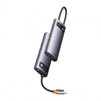 Dokovací stanice Baseus Metal Gleam HUB 6-v-1 USB typu C – 1 x HDMI / 3 x USB 3.2 Gen. 1 / 1 x napájení / 1 x VGA šedá (WKWG030013)