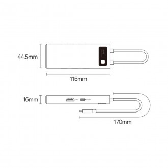 Dokovací stanice Baseus Metal Gleam HUB 6-v-1 USB typu C – 1 x HDMI / 3 x USB 3.2 Gen. 1 / 1 x napájení / 1 x VGA šedá (WKWG030013)