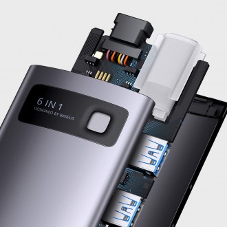 Baseus Metal Gleam Series 6 v 1 USB Type C HUB dokovací stanice – 3 x USB 3.2 Gen. 1 / 1 x Power Delivery / 1 x čtečka karet SD / 1 x čtečka karet TF