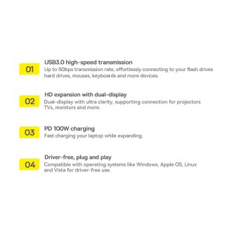 Baseus Metal Gleam Series 6 v 1 USB Type C HUB dokovací stanice – 3 x USB 3.2 Gen. 1 / 1 x Power Delivery / 1 x čtečka karet SD / 1 x čtečka karet TF